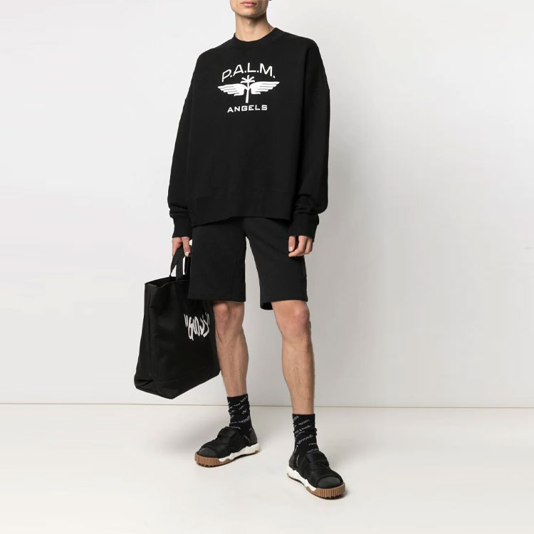 Lookbook Palm Angels SS21 黑色標誌印花圓領套頭衫毛衣 PMBA026S21FLE0061001