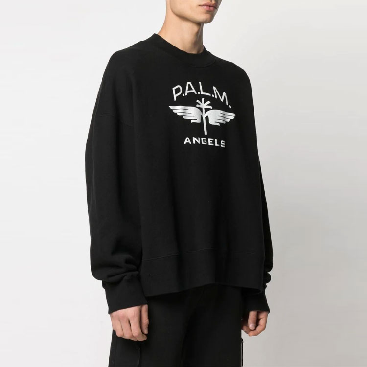 Purchase Palm Angels SS21 黑色標誌印花圓領套頭衫毛衣 PMBA026S21FLE0061001