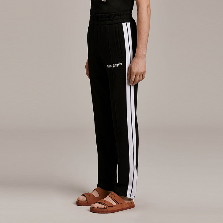Cheap PALM ANGELS SS21 ブラック ロゴプリント ストライプ トラックパンツ PMCA007S21FAB0051001