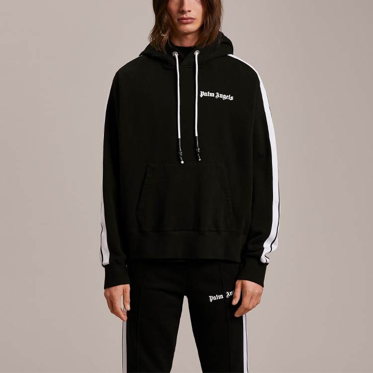 Shop PALM ANGELS SS21 黑色微標誌連帽衫 PMBB058S21FLE0091001