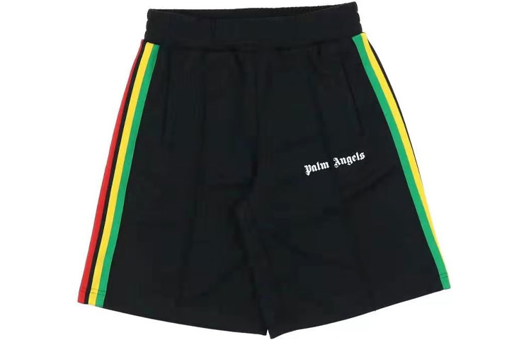 Palm Angels SS21 Black Rainbow Stripe Side Logo Shorts. PMCB011S21FAB0021001