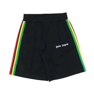 Palm Angels SS21 Black Rainbow Stripe Side Logo Shorts. PMCB011S21FAB0021001