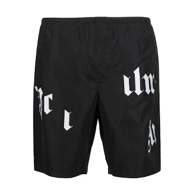 Palm Angels SS21 Black Shattered Logo Beach Shorts PMFA006R21FAB0011001