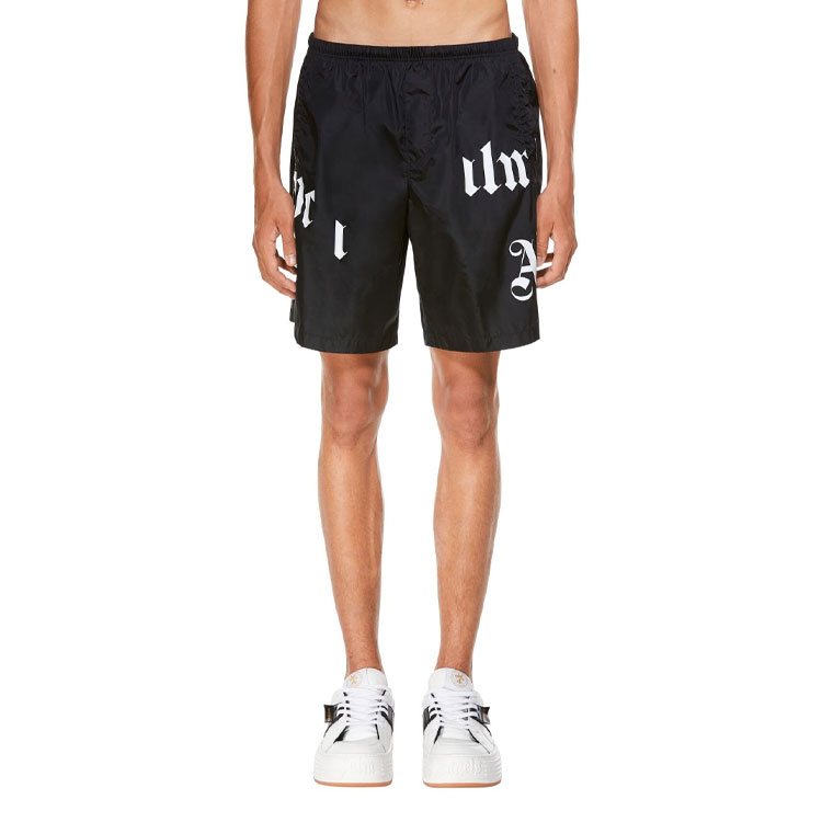 Shop Palm Angels SS21 Black Shattered Logo Beach Shorts PMFA006R21FAB0011001