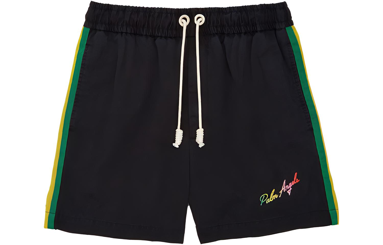 PALM ANGELS SS21 Black Side Stripe Drawstring Shorts PMCB034S21FAB0031084