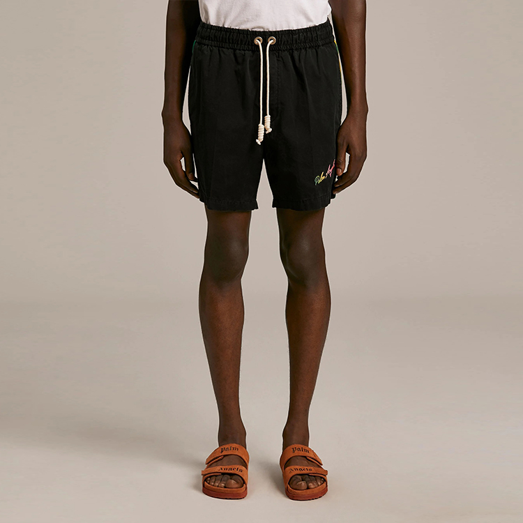 Shop PALM ANGELS SS21 黑色侧条纹抽绳短裤 PMCB034S21FAB0031084