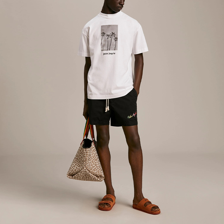 Cheap PALM ANGELS SS21 黑色侧条纹抽绳短裤 PMCB034S21FAB0031084