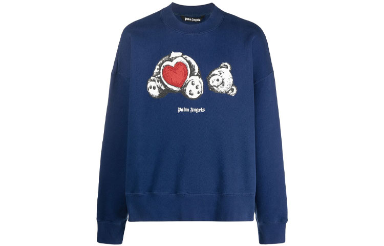 PALM ANGELS SS21 Blue Cartoon Logo Crewneck Pullover Sweatshirt for Men. PMBA026S21FLE0084601