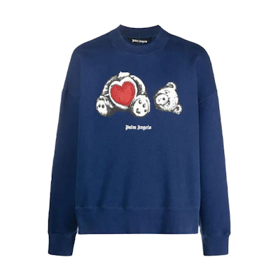 PALM ANGELS SS21 Blue Cartoon Logo Crewneck Pullover Sweatshirt for Men. PMBA026S21FLE0084601