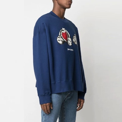 PALM ANGELS SS21 Baju Biru Logo Kartun Crewneck Pullover Lelaki. PMBA026S21FLE0084601 Purchase PALM ANGELS SS21 Baju Biru Logo Kartun Crewneck Pullover Lelaki. PMBA026S21FLE0084601