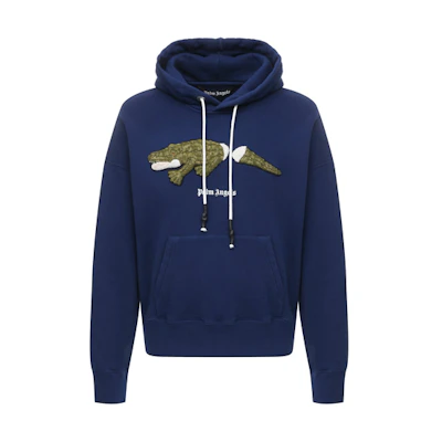Palm Angels SS21 Blue Cotton Hoodie with Crocodile Print for Men PMBB058R21FLE0024655