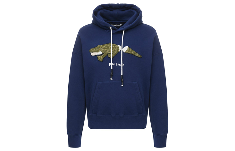 Order Palm Angels SS21 男款蓝色鳄鱼印花棉质连帽衫 PMBB058R21FLE0024655