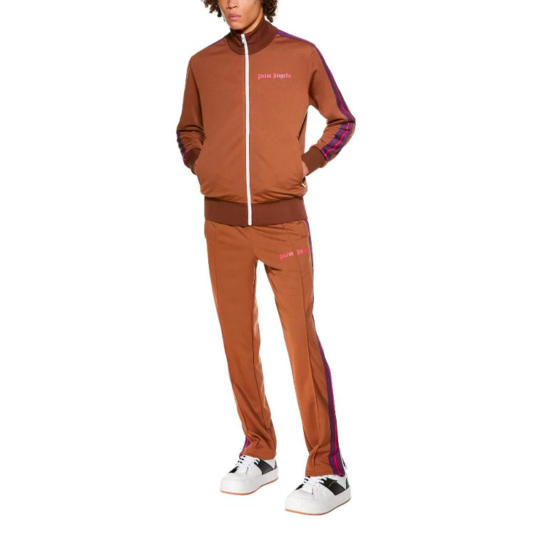 Shop PALM ANGELS SS21 Brown College Striped Sleeve Track Jacket PMBD001R21FAB0036034