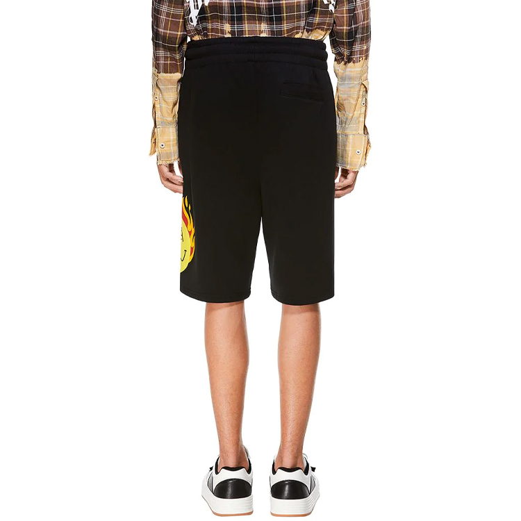 Shop PALM ANGELS SS21 燃燒頭炎印花寬鬆黑色短褲 PMCI010R21FLE0011018
