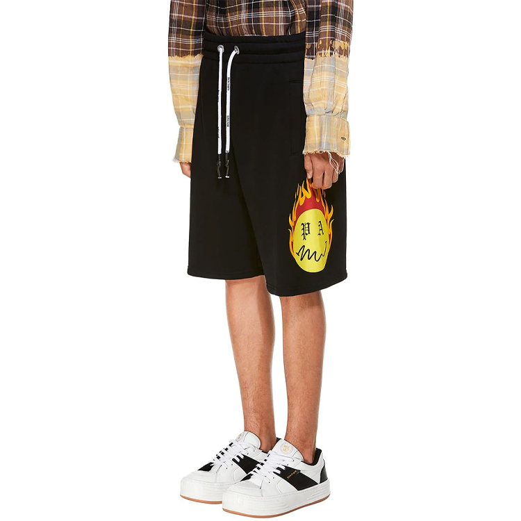 Cheap PALM ANGELS SS21 燃燒頭炎印花寬鬆黑色短褲 PMCI010R21FLE0011018