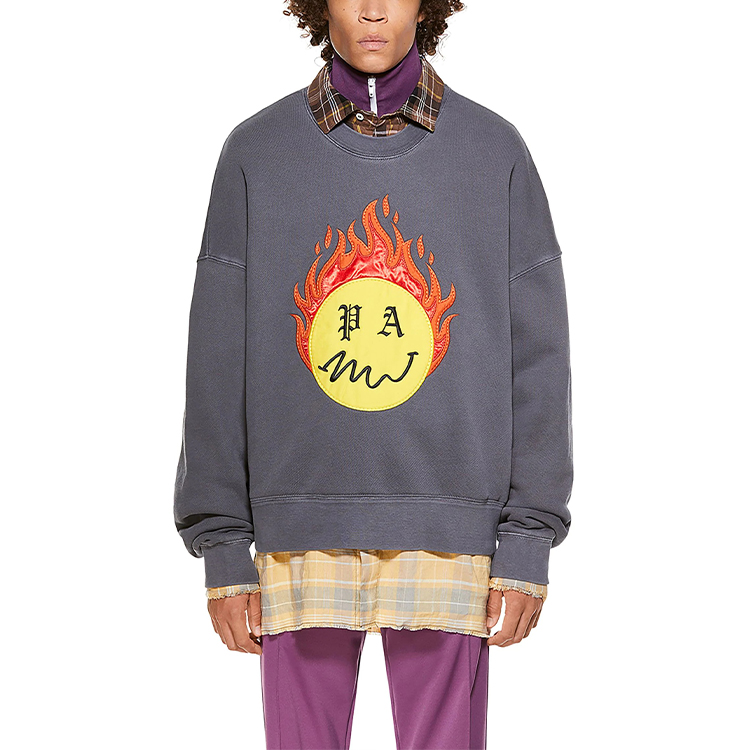 Purchase PALM ANGELS SS21 火焰头宽松版圆领卫衣 灰色 PMBA026R21FLE0051018