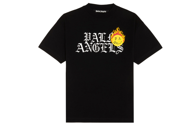 PALM ANGELS SS21 Burning Smiley Gothic Logo Tee Black PMAA001R21JER0031018