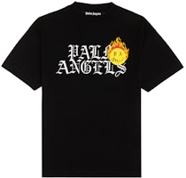 PALM ANGELS SS21 Burning Smiley Gothic Logo Tee Black PMAA001R21JER0031018 PALM ANGELS SS21 Burning Smiley Gothic Logo Tee Black PMAA001R21JER0031018