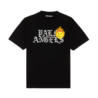 PALM ANGELS SS21 Burning Smiley Gothic Logo Tee Black PMAA001R21JER0031018