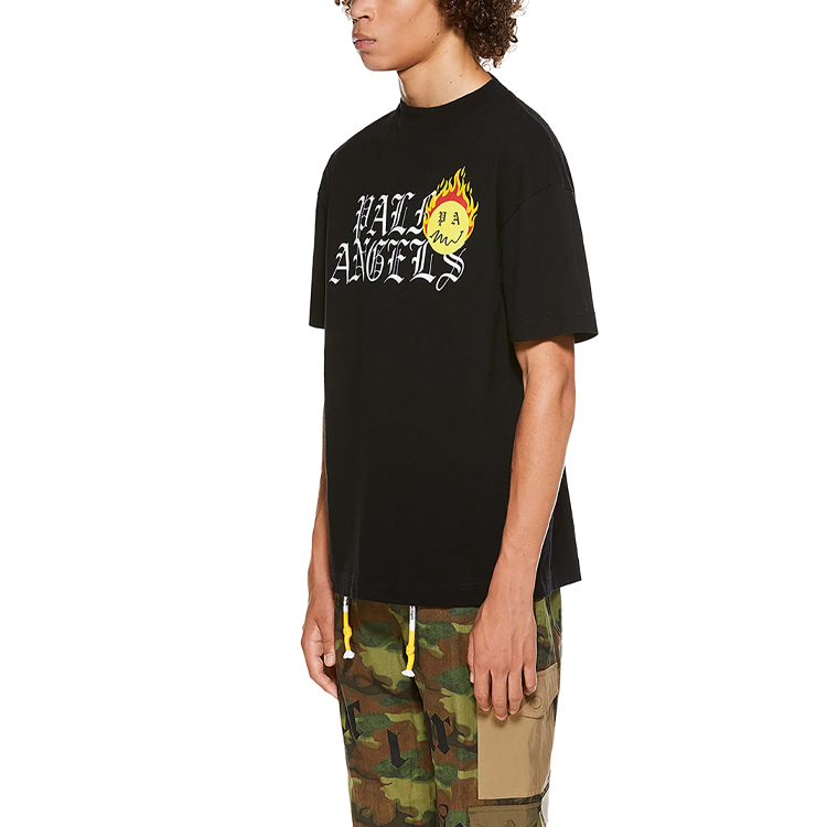 Details for Camiseta Negra PALM ANGELS SS21 Burning Smiley con Logo Gótico. PMAA001R21JER0031018