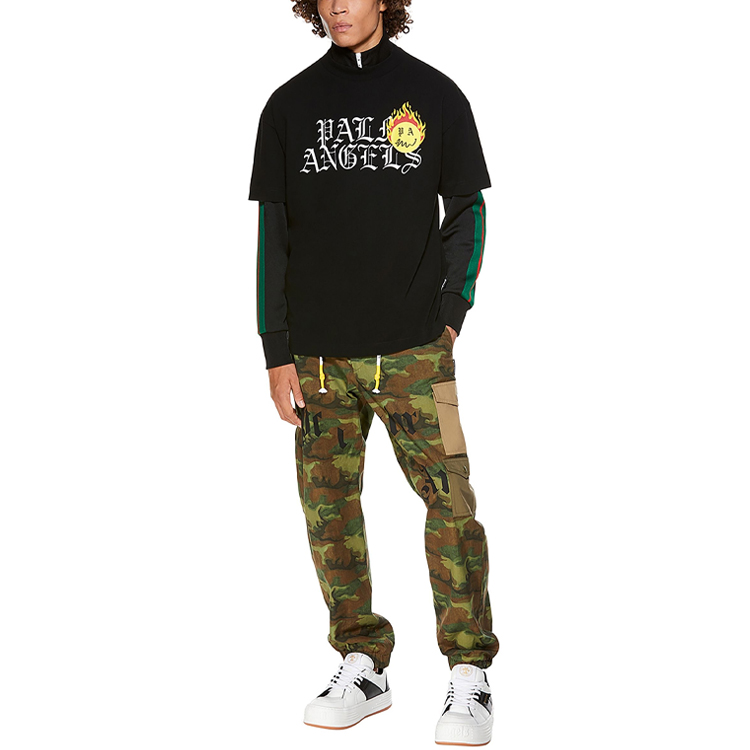 Cheap Camiseta Negra PALM ANGELS SS21 Burning Smiley con Logo Gótico. PMAA001R21JER0031018