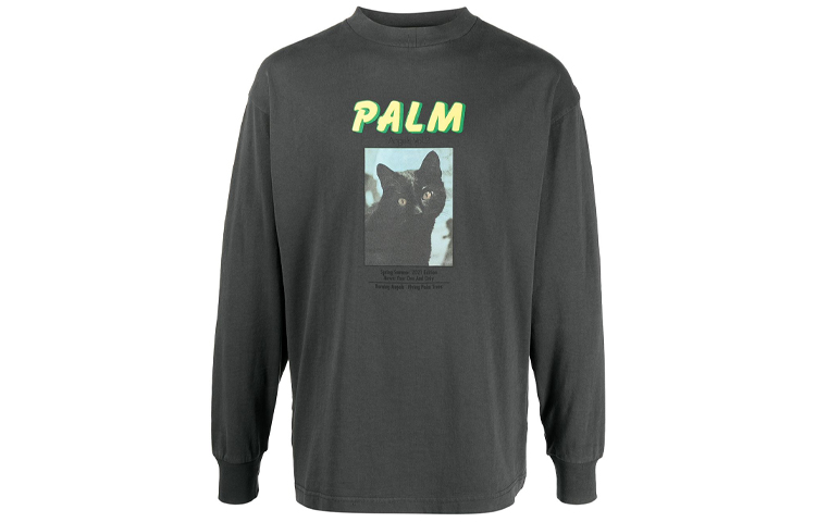 Palm Angels SS21 Cat Graphic Hoodie Cement Black PMAB002R21JER0011018