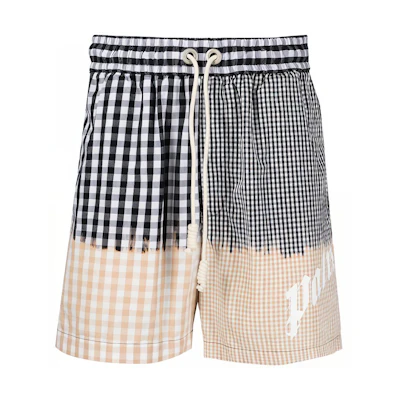 Palm Angels SS21 Checkered Patchwork Logo Casual Shorts Black PMCB034S21FAB0026101