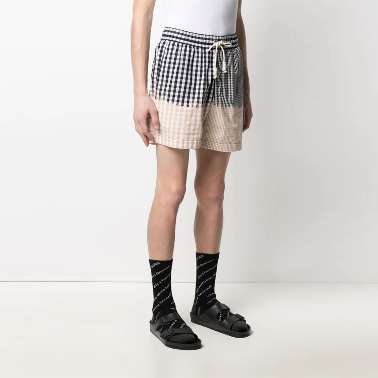 Shop Palm Angels SS21 Checkered Patchwork Logo Casual Shorts Black PMCB034S21FAB0026101
