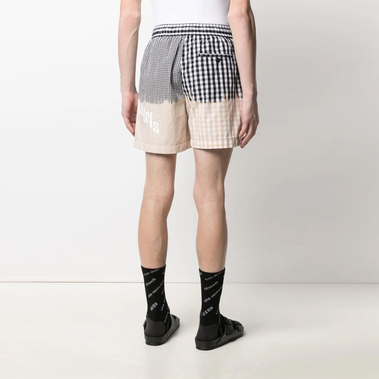 Purchase Palm Angels SS21 Checkered Patchwork Logo Casual Shorts Black PMCB034S21FAB0026101