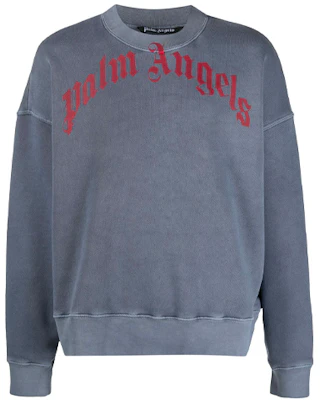 Palm Angels SS21 Curved Logo Print Oversized Crewneck Sweatshirt Silver Grey PMBA026R21FLE0064625 Buy Palm Angels SS21 Curved Logo Print Oversized Crewneck Sweatshirt Silver Grey PMBA026R21FLE0064625