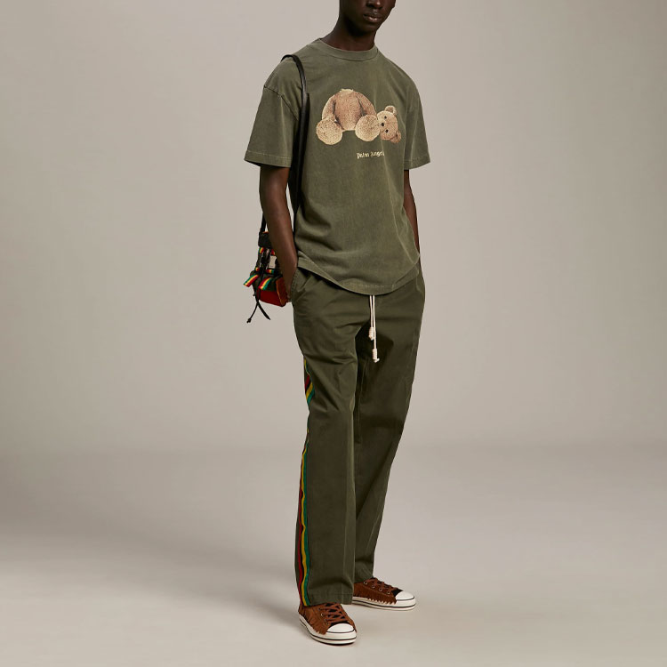 Cheap PALM ANGELS SS21 Decap Bear Logo T-shirt Green Mens PMAA001S21JER0165601