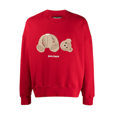 PALM ANGELS SS21 Decapitated Bear Cartoon Crewneck Sweatshirt Red Mens PMBA026R21FLE0012560