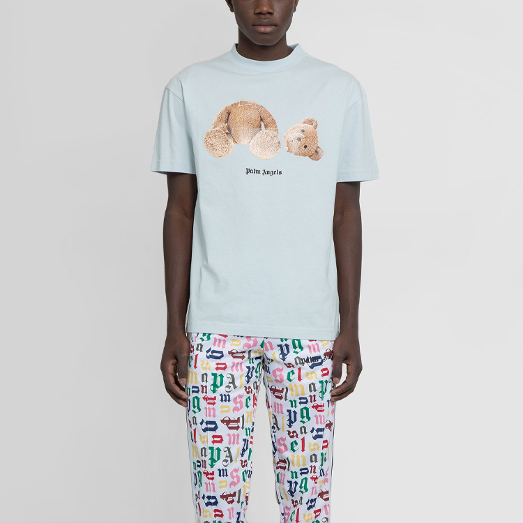 Shop パームエンジェルス SS21 デカピテッドベアプリントTシャツ ブルー PMAA001S21JER0184460