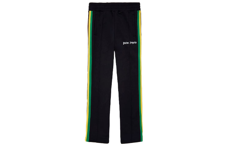 Palm Angels SS21 Exodus Rainbow Logo Stripe Track Pants Black Style. PMCA007S21FAB0061001
