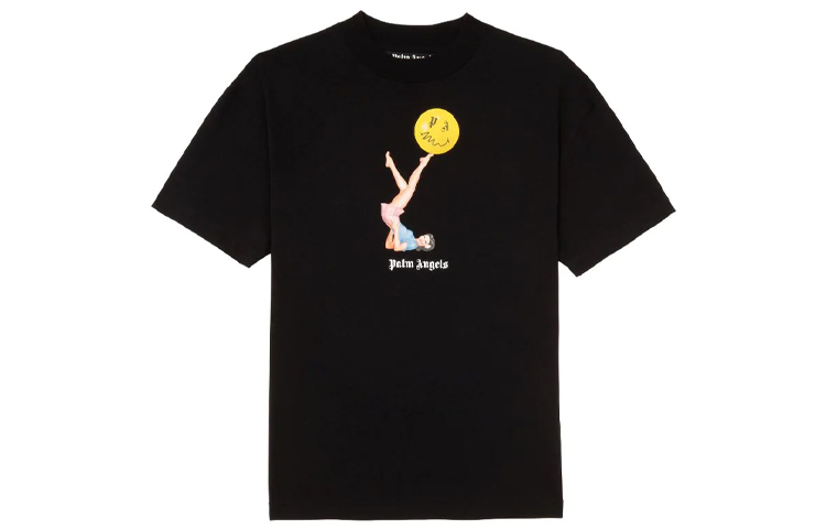 Order Palm Angels Kaos Hitam SS21 Graphic Print Crew Neck PMAA001R21JER0101030