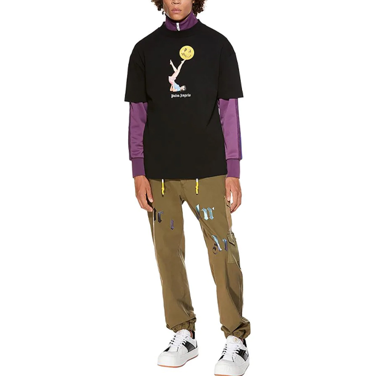 Cheap Palm Angels Kaos Hitam SS21 Graphic Print Crew Neck PMAA001R21JER0101030