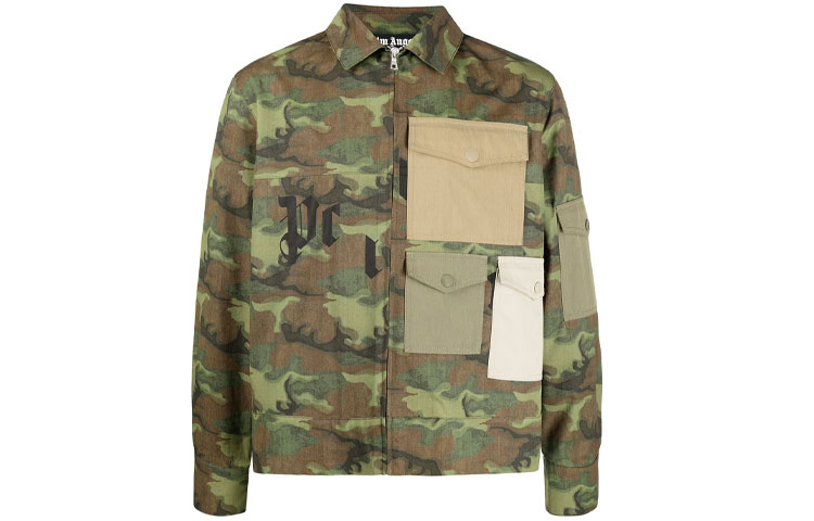 PALM ANGELS SS21 Green Camo Pocket Shirt Jacket Outerwear. PMEA150R21FAB0018556
