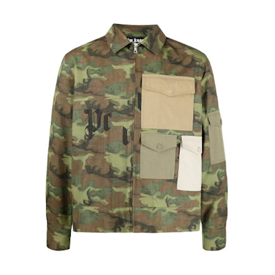 PALM ANGELS SS21 Green Camo Pocket Shirt Jacket Outerwear. PMEA150R21FAB0018556
