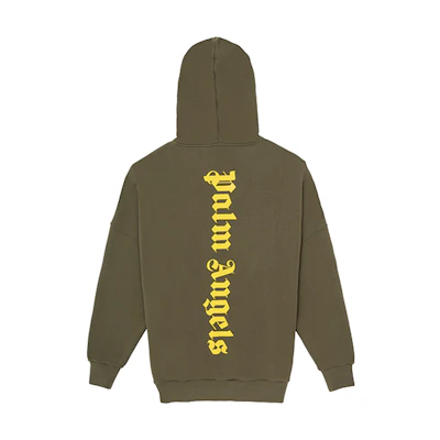 PALM ANGELS SS21 Green Military-Style Logo Print Hoodie Men PMBB036R21FLE0035618