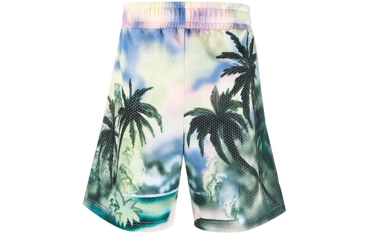 Lookbook Palm Angels 男士SS21绿色棕榈树网眼抽绳短裤 PMCB023S21FAB0028484