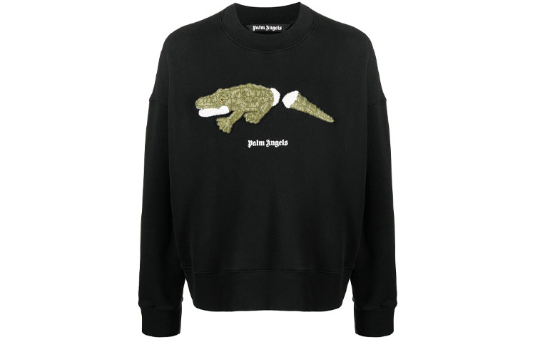 Palm Angels SS21 Logo Crocodile Embroidered Sweatshirt Black PMBA026R21FLE0021055