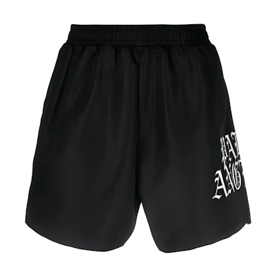 PALM ANGELS SS21 Logo Elastic Print Shorts Black PMCB005R21FAB0021001