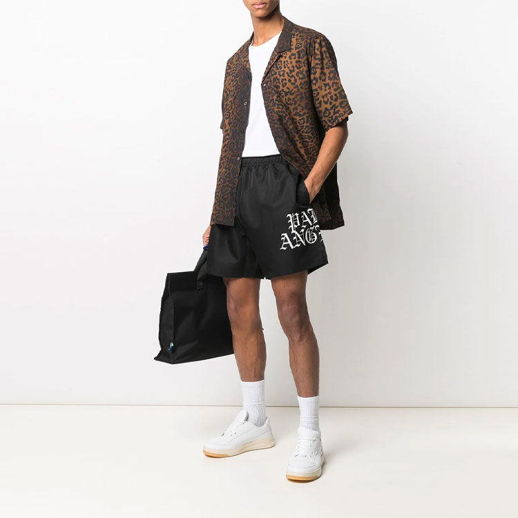 Lookbook PALM ANGELS SS21 标志松紧印花短裤 黑色 PMCB005R21FAB0021001