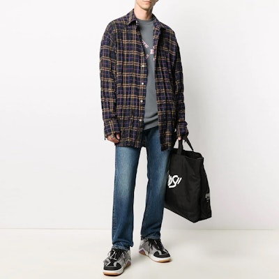 PALM ANGELS SS21 ロゴプリント チェックシャツ メンズ ディープブルー PMGA079F20FAB0014601 Lookbook PALM ANGELS SS21 ロゴプリント チェックシャツ メンズ ディープブルー PMGA079F20FAB0014601