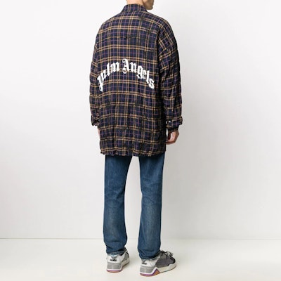 PALM ANGELS SS21 ロゴプリント チェックシャツ メンズ ディープブルー PMGA079F20FAB0014601 Shop PALM ANGELS SS21 ロゴプリント チェックシャツ メンズ ディープブルー PMGA079F20FAB0014601
