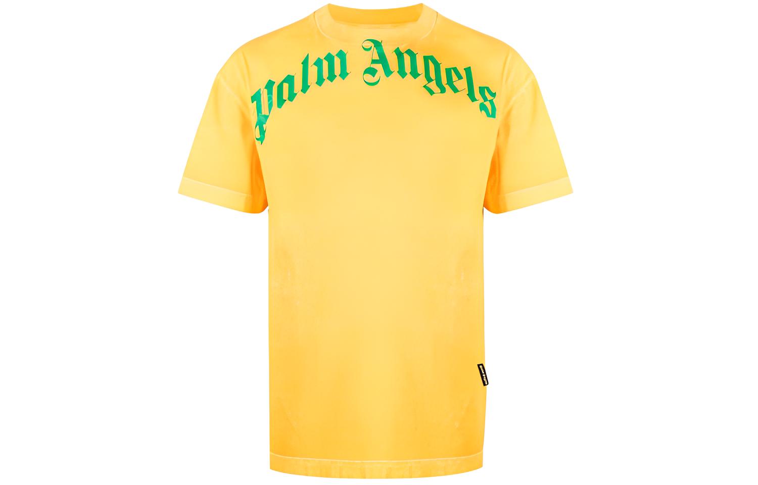 PALM ANGELS SS21 Logo Print Washed Effect Yellow Short Sleeve T-Shirt Men’s PMAA001R21JER0081855
