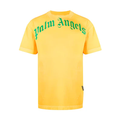 PALM ANGELS SS21 Logo Print Washed Effect Yellow Short Sleeve T-Shirt Men’s PMAA001R21JER0081855