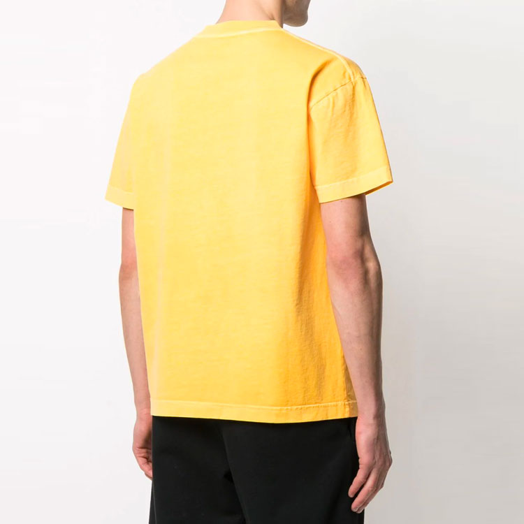 Shop PALM ANGELS SS21黄短袖T恤 男士 洗旧效果印花LOGO PMAA001R21JER0081855