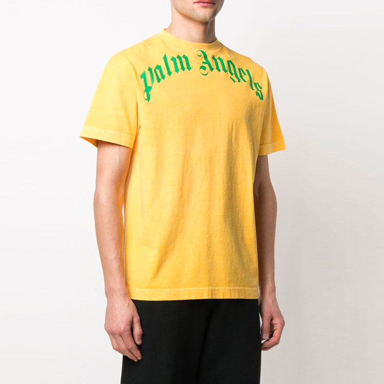 Purchase PALM ANGELS SS21黄短袖T恤 男士 洗旧效果印花LOGO PMAA001R21JER0081855