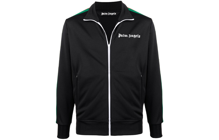 PALM ANGELS SS21 Logo Zip Track Jacket Black with Stripe Sleeve - . PMBD001R21FAB0031001